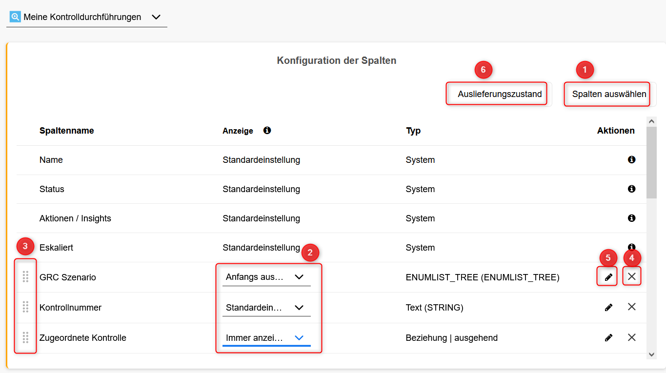 Dashboard Einstellungen