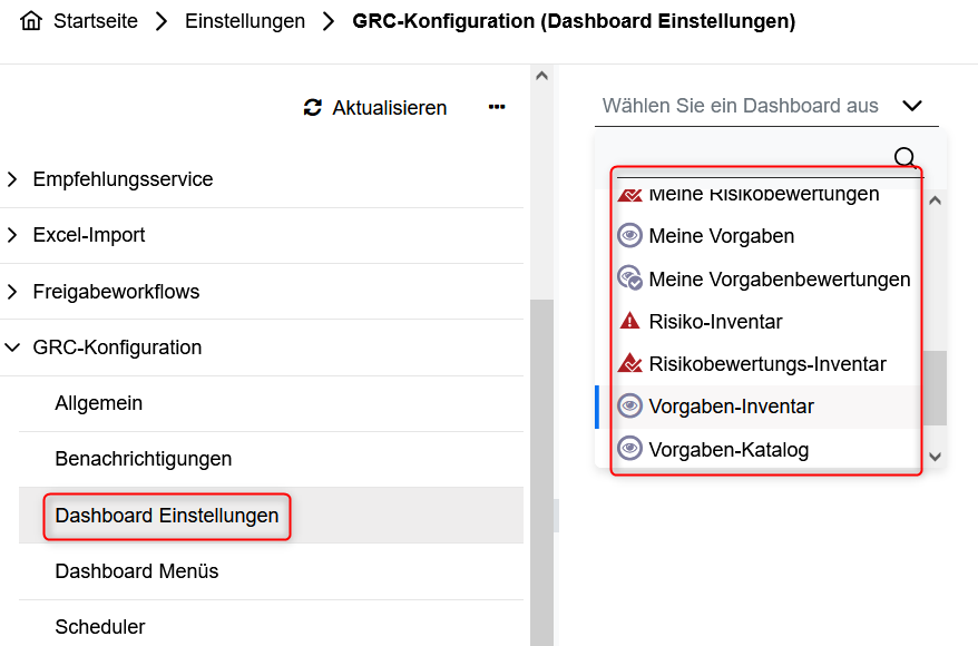 Dashboard auswählen