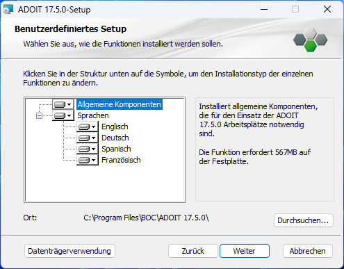 ADOIT installieren (2) – Komponenten auswählen