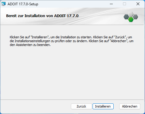 ADOIT installieren (3) – Fertig zum Installieren