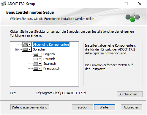  ADOIT installieren (2) – Komponenten auswählen