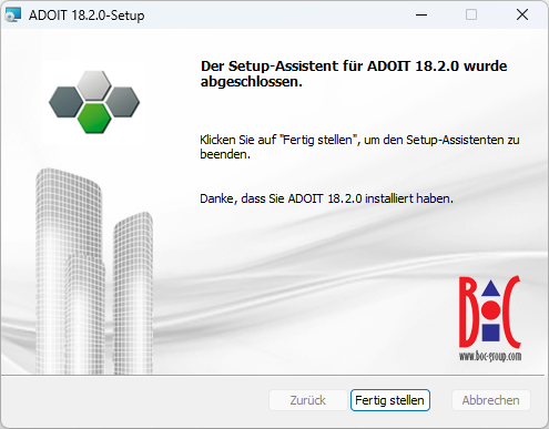  ADOIT installieren (4) – Die Installation war erfolgreich