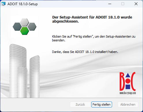  ADOIT installieren (4) – Die Installation war erfolgreich