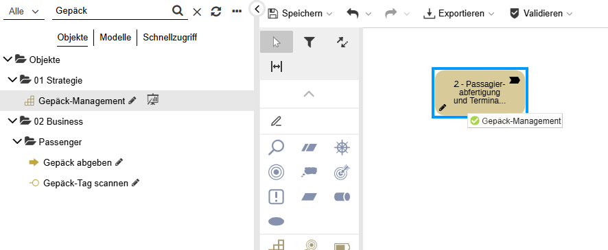  Modell/Objekt aus dem Explorer in den grafischen Editor ziehen