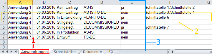  Beispiel einer Excel-Datei mit Objekten und ihren Attributen