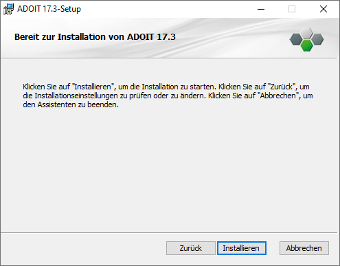  ADOIT installieren (3) – Fertig zum Installieren