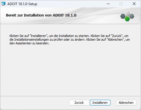  ADOIT installieren (3) – Fertig zum Installieren