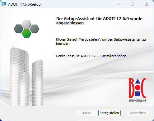  ADOIT installieren (4) – Die Installation war erfolgreich