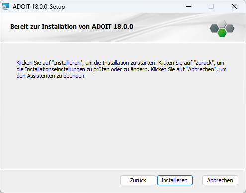  ADOIT installieren (3) – Fertig zum Installieren