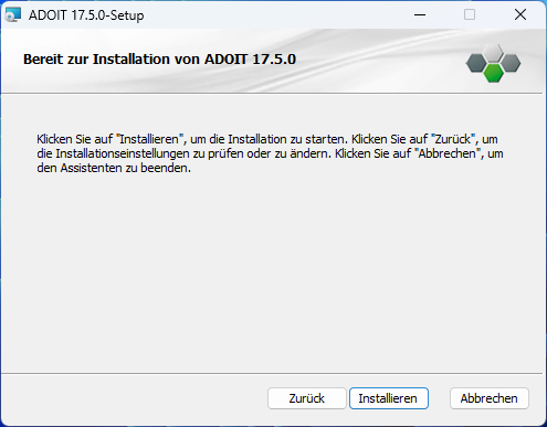 ADOIT installieren (3) – Fertig zum Installieren