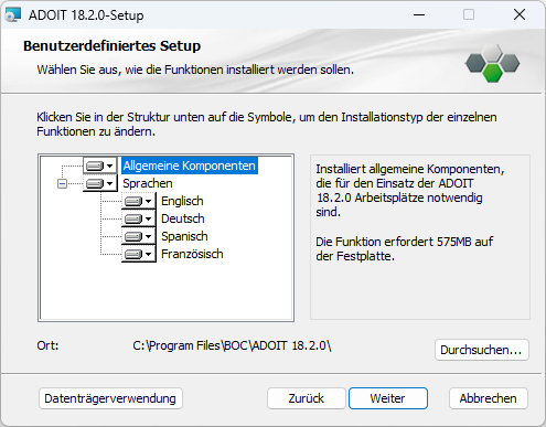  ADOIT installieren (2) – Komponenten auswählen