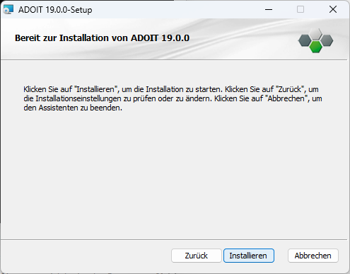 ADOIT installieren (3) – Fertig zum Installieren