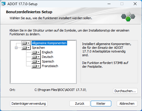 ADOIT installieren (2) – Komponenten auswählen