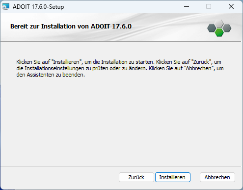  ADOIT installieren (3) – Fertig zum Installieren