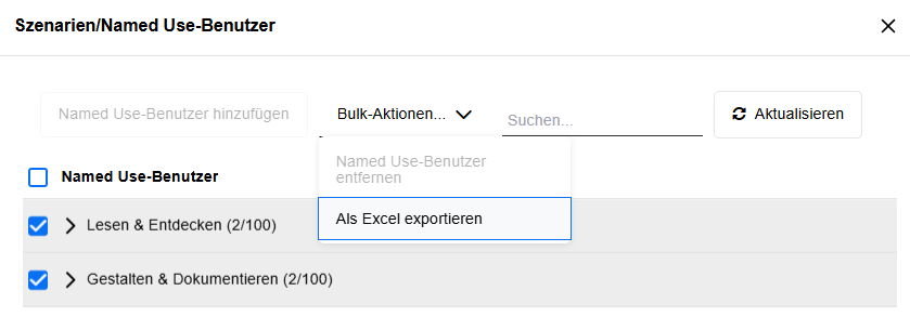 Named Use-Benutzer nach Excel exportieren