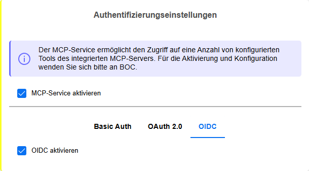 Einstellungen für MCP-Services
