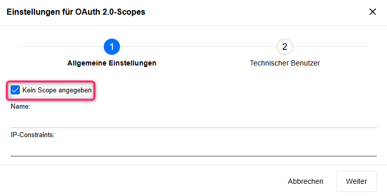 Kein Scope angegeben für OAuth 2.0