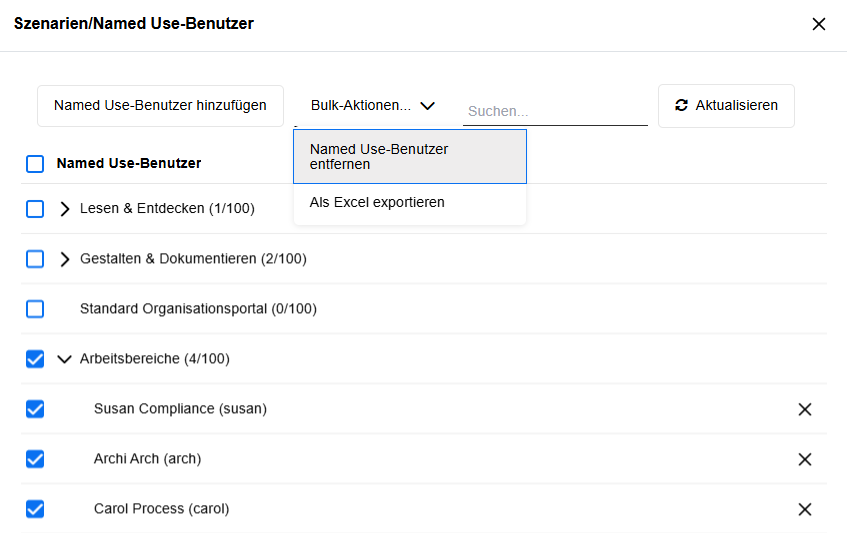 Alle Named Use-Benutzer aus Szenario entfernen