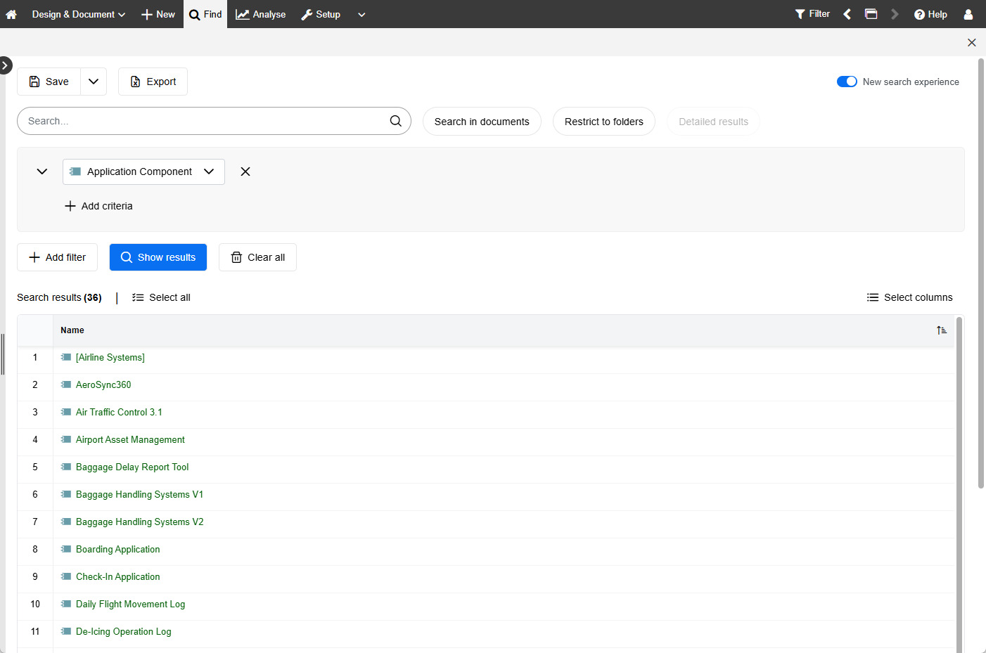 Screenshot Applications list