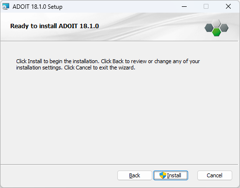 Installing ADOIT (3) – ready to install