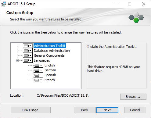  Installing ADOIT (2) - selection of components