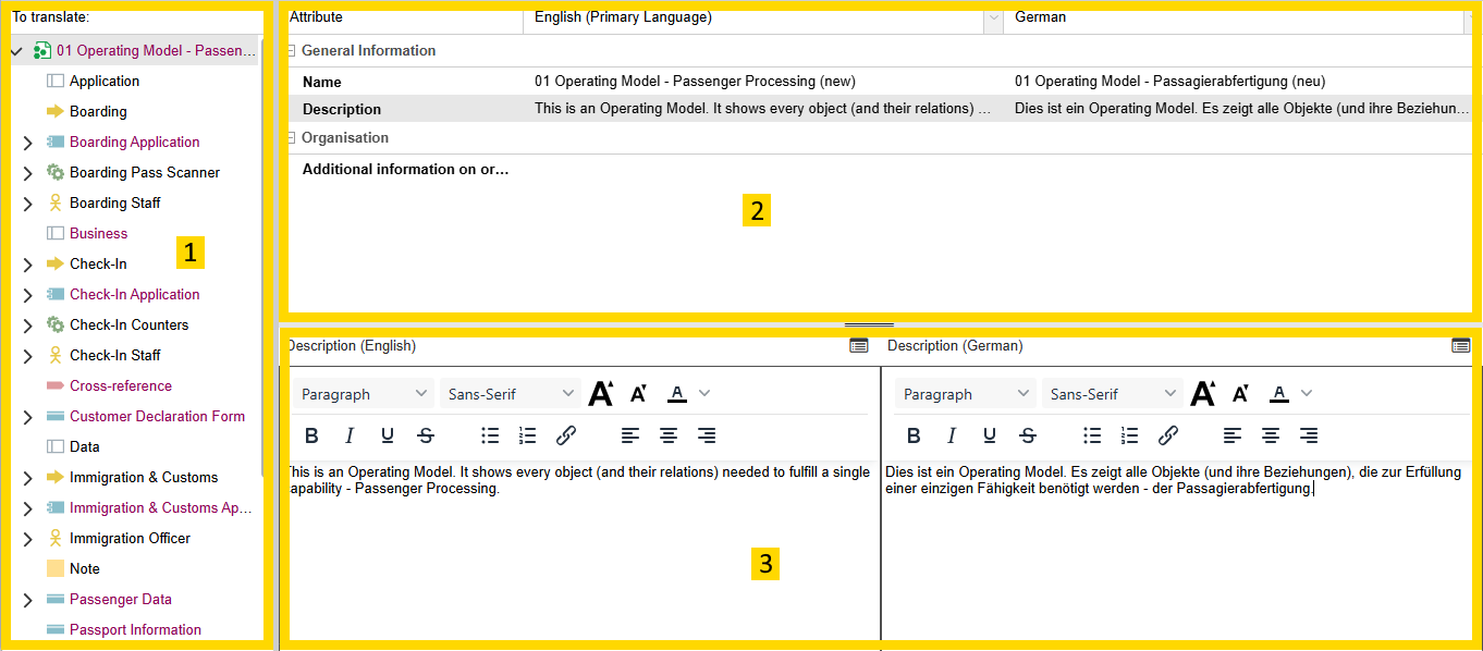 Example: Translation of Several Models in the Translation Editor