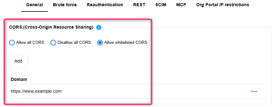 CORS settings CORS settings