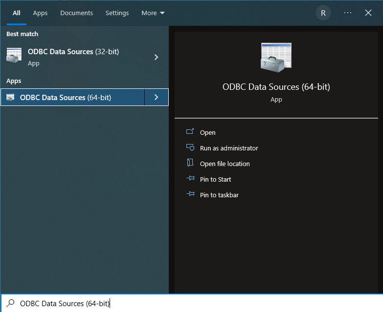 Image shows how to start &quot;ODBC Data Sources&quot;