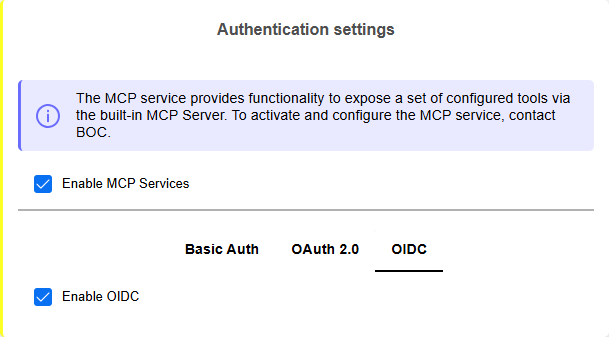 MCP Services settings MCP Services settings