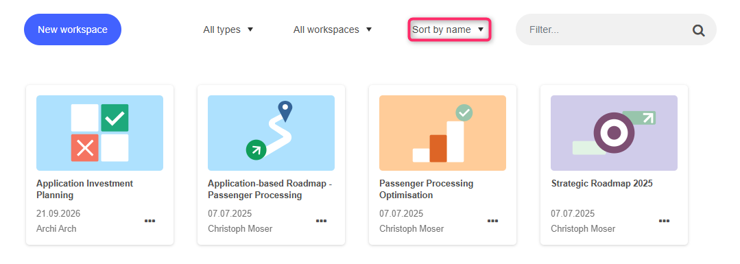 Sort workspaces