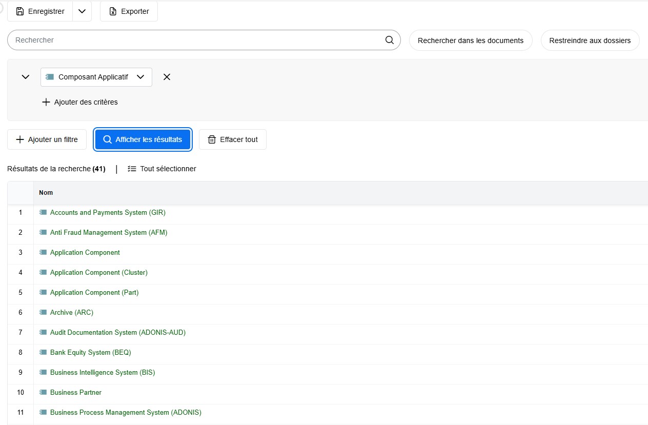 Liste d'applications