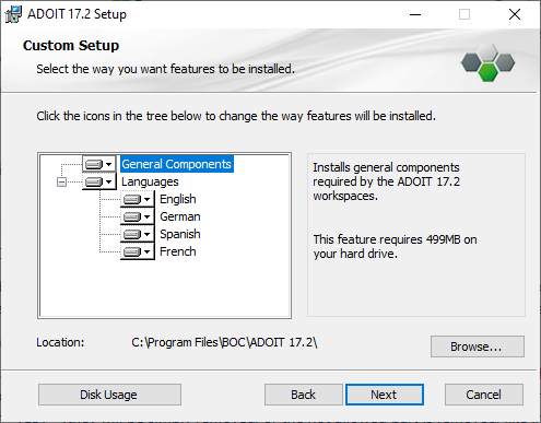  Installing ADOIT (2) - selection of components