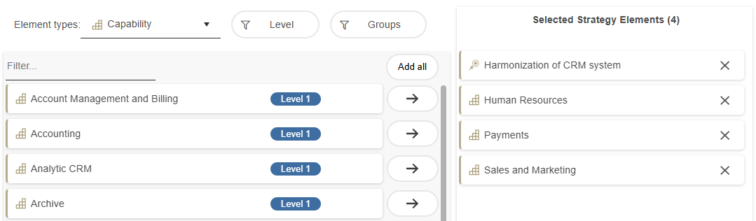  Select Strategy Elements for Requirements Assignment