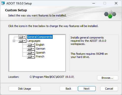  Installing ADOIT (2) - selection of components