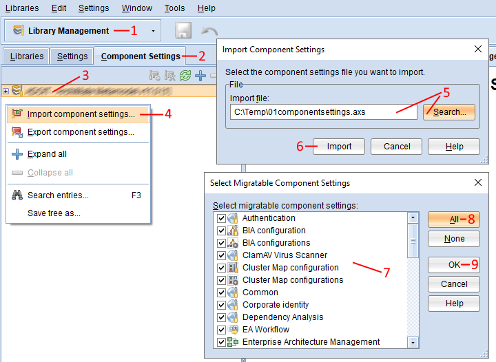  Import Component Settings