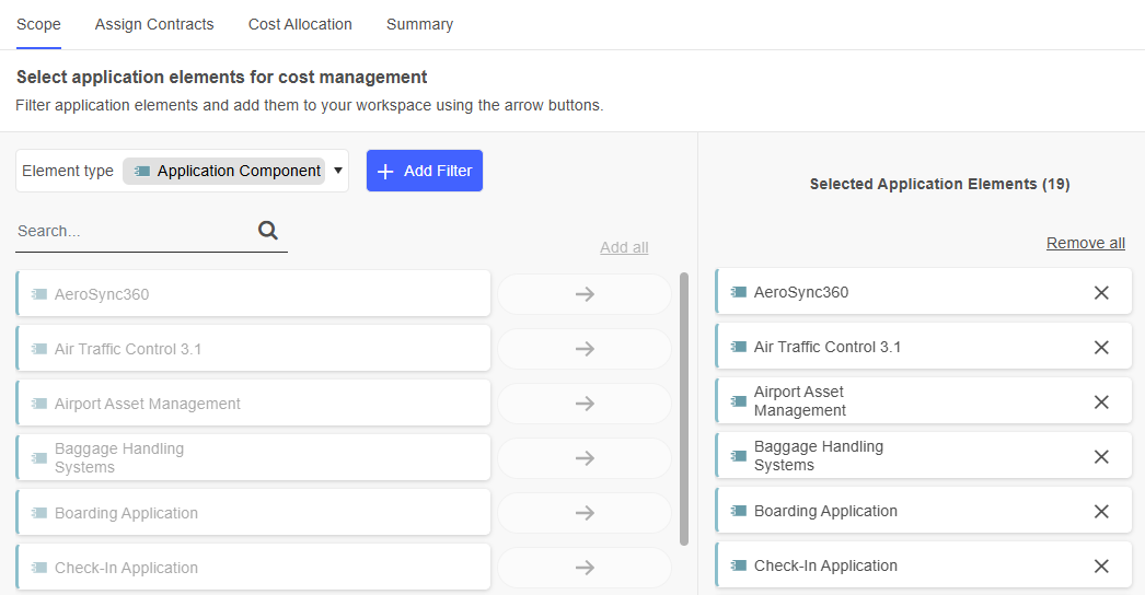  Select Application Elements for Cost Review