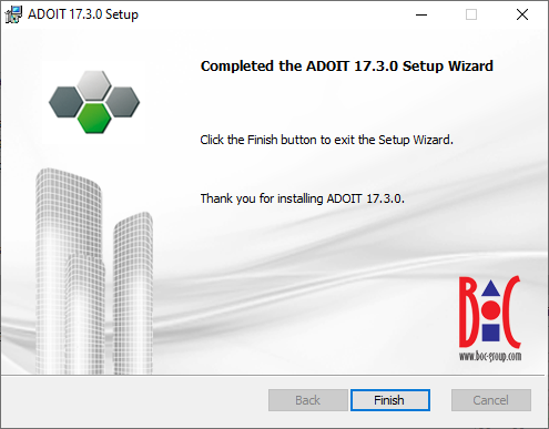  Installing ADOIT (4) – Installation finished successfully