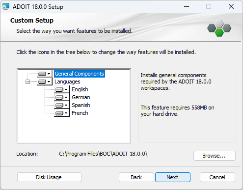  Installing ADOIT (2) - selection of components