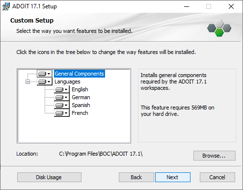  Installing ADOIT (2) - selection of components