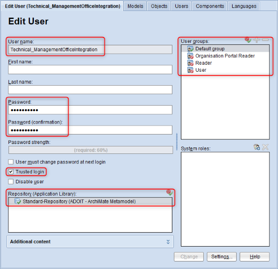  Create Technical User for the Integration Framework