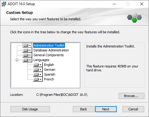  Installing ADOIT (2) - selection of components