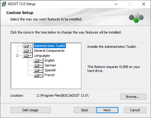  Installing ADOIT (2) - selection of components