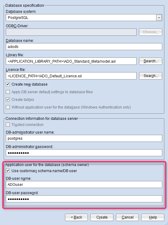 Enter customary database user (optional)