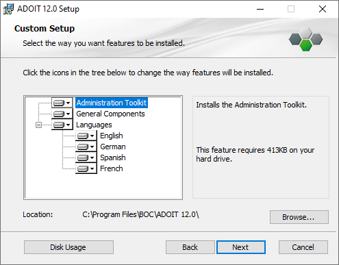  Installing ADOIT (2) - selection of components