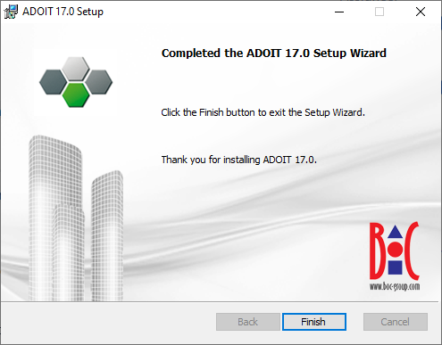  Installing ADOIT (4) – Installation finished successfully