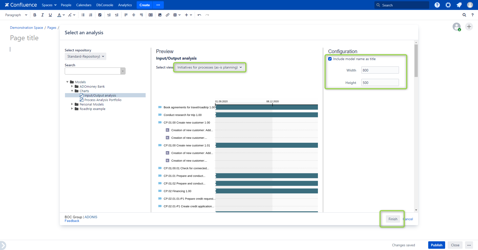 Chart configuration dialogue