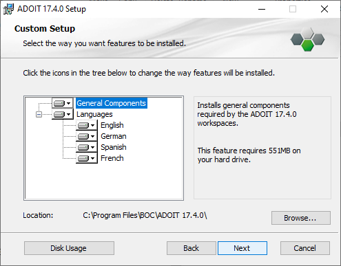 Installing ADOIT (2) - selection of components