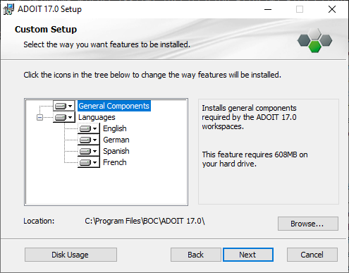  Installing ADOIT (2) - selection of components