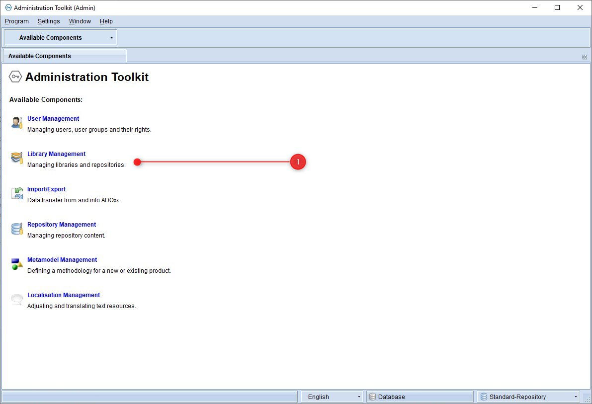 ATK with mode selection &quot;Library Administration&quot;