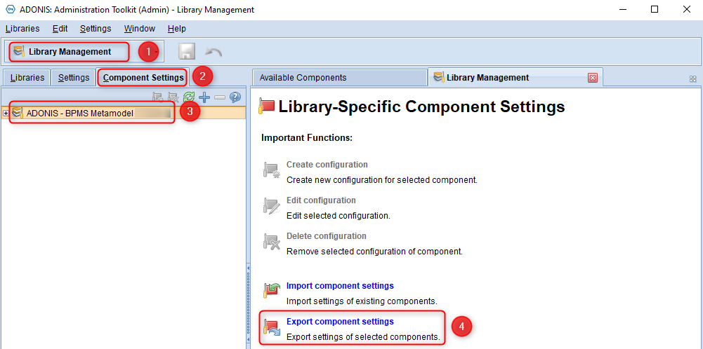 Figure shows the menu RWF &quot;Export component settings&quot;